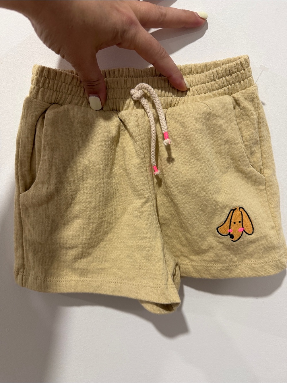 Zara Beige Drawstring Kids Shorts with Embroidered Dog